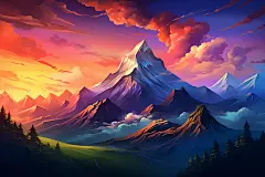 山峰雪山高山插画