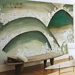 千贝 日式墙纸 卧室沙发背景墙墙纸饭店大型壁画餐馆樱花山水壁纸-tmall.com天猫