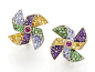 Girouettes earrings -Cabochon Ruby, Tsavorite, Tanzanite, Orange Sapphire, Pink Tourmaline, Amethyst, Diamond set in pink gold