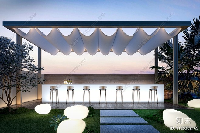 现代酒吧户外吧台3D模型下载【ID:11...