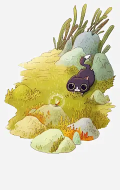 森林小黑猫高清素材 卡通 小黑猫 手绘 手绘插画 手绘素材 插画 免抠png 设计图片 免费下载