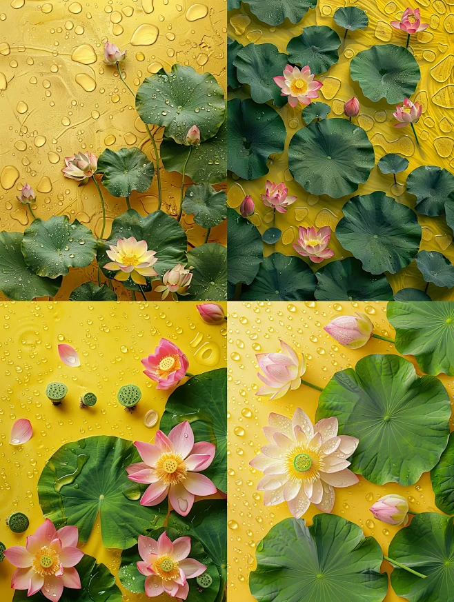 夏日莲花荷花荷叶透明水滴气泡浪漫场景海报...