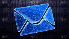 三维电子邮件图标孤立在高科技二进制背景。