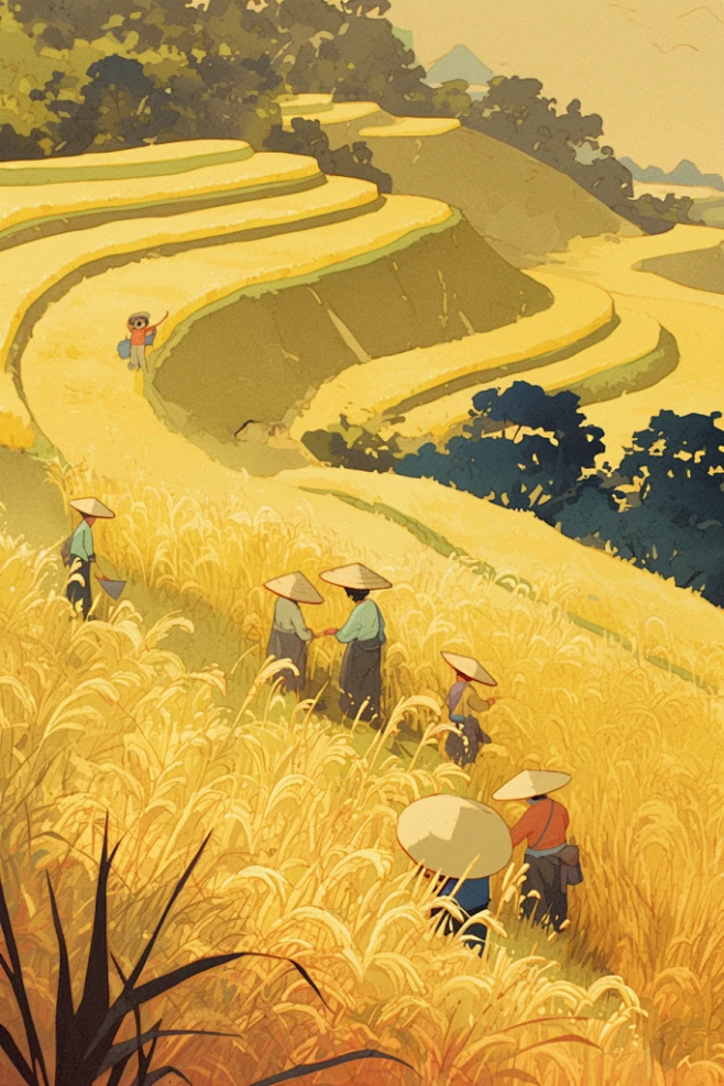 稻田丰收立秋插画作品图片_24节气素材图片素材-花瓣网