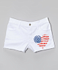 White American Flag Heart Shorts - Girls