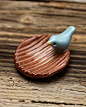 Wood Grain Pottery Tray with Tiny Blue Bird - Faux Bois