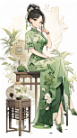 旗袍美人-绿色系