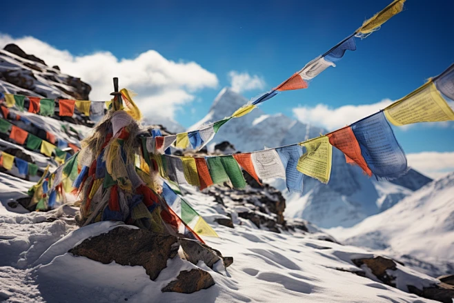 西藏景区五彩经幡自然风光经幡摄影图-花瓣网