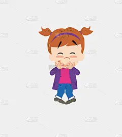穿着牛仔裤的白人女孩努力忍住笑声。