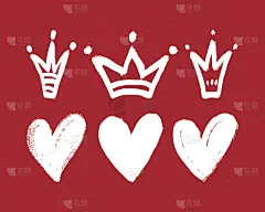 一套手绘心形和王冠。