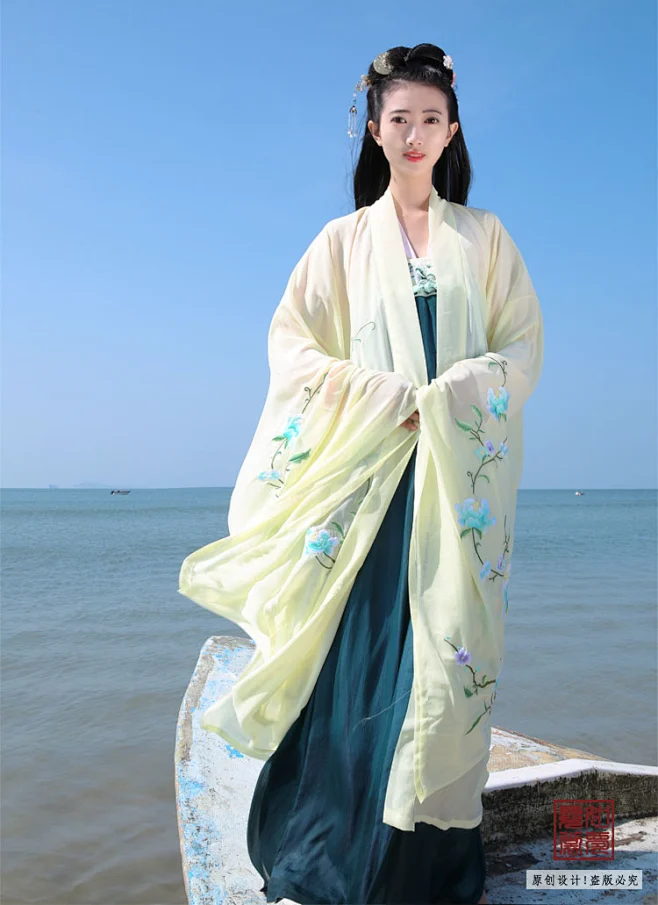 [如梦霓裳]汉服女装 大袖衫[梦芙蓉(五]淡黄色牡丹刺绣花大袖衫-淘宝网-花瓣网