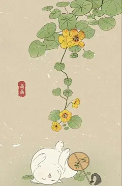 雪猫戏扑风花影[心] 古风场景插画，猫咪系列。 （画师@画画的商商） #古风插画#