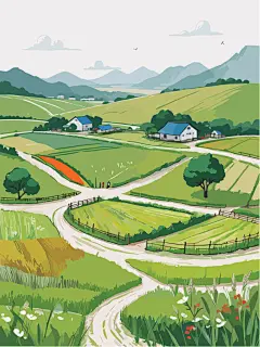 矢量农村唯美插画