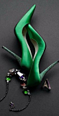 Emanno Scervino ~ Emerald Satin Pointy Toe Stilettos