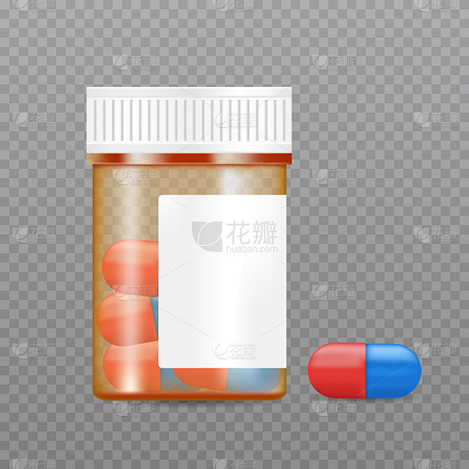 现实的药瓶子。药品包装模型。矢量图
