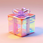 Transparent cellophane gift box with neon colors, pastel pink background