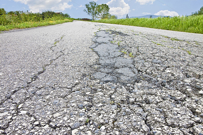 破旧、开裂、破损的沥青路面背景