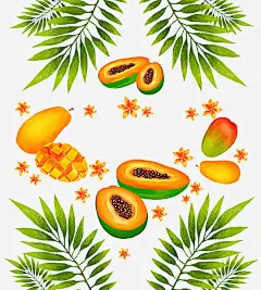 手绘水果木瓜果肉叶子免抠素材_新图网 https://ixintu.com 叶子 手绘 木瓜 木瓜果肉 木瓜粉 水果 花朵