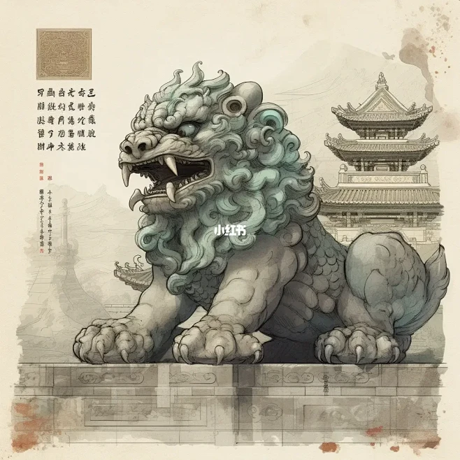 中式建筑设计，石狮子-花瓣网