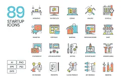 全新的企业创业公司风险投资目标管理彩色矢量图标集Startup Icons :  