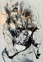 英国插画人物艺术家 Russ Mills 
将传统艺术形式与数字图像相融合，
使用大量反白、喷溅、半色调效果！
带有运动感的尖锐线条，
营造出的视觉冲击力，
粗犷的肢体扭动线条
及精细的表情刻画，...展开全文c