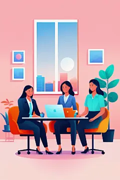 AI数字艺术扁平风商务办公场景插画-众图网