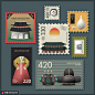 民族特色服饰韩服历史建筑邮票插画工具物品素材下载-优图网-UPPSD