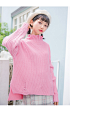 娜娜日记2018秋装新款女装韩版宽松高领粉色磨边慵懒风网红毛衣女-tmall.com天猫