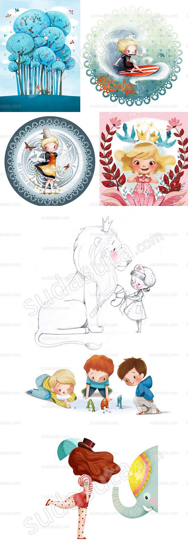 158张温馨森女儿童插画图片 画画临摹参...