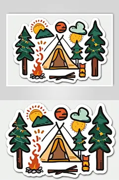AI数字艺术户外露营插画贴纸元素-众图网