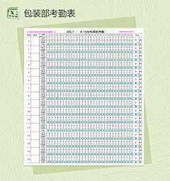 企业包装部考勤表Excel模板【Excel表格模板 http://www.bangongziyuan.com/excel.html】