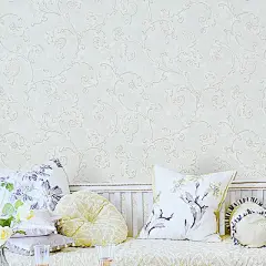 浅蓝色欧式莨笤叶壁纸花店婚房服装店卧室浪漫墙纸饰品店会所BT-淘宝网