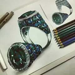 手绘，首饰，戒指，钻石， 工业设计，产品设计，普象网