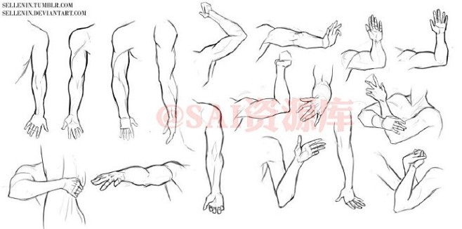 #SAI资源库# 动漫男姓身体各部位绘画...