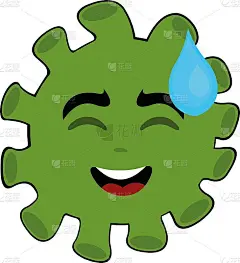 矢量表情插图卡通病毒人物的头部表情符号，表达困惑滴一滴汗水