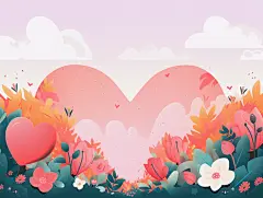 爱心七夕情人节卡通扁平爱心花朵粉色插画背景唯美桌面壁纸