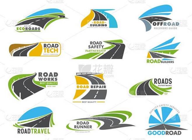 公路,车道和高速公路图标设置.公路建设、...