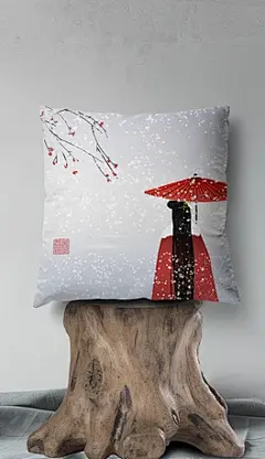 中式极简手绘插画古风女子民俗家居抱枕图案
