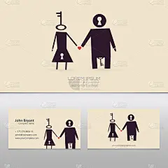 艺术插图创意名片模板。公司最小商务名片与字母。