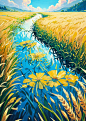 01476-4201458088-pure scenery,golden yellow as the theme,(((fresh))),((hayao miyazaki painting style)),((beautiful scenery_1