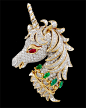 DAVID WEBB Diamond,Emerald & Ruby Unicorn Pin - Yafa Jewelry