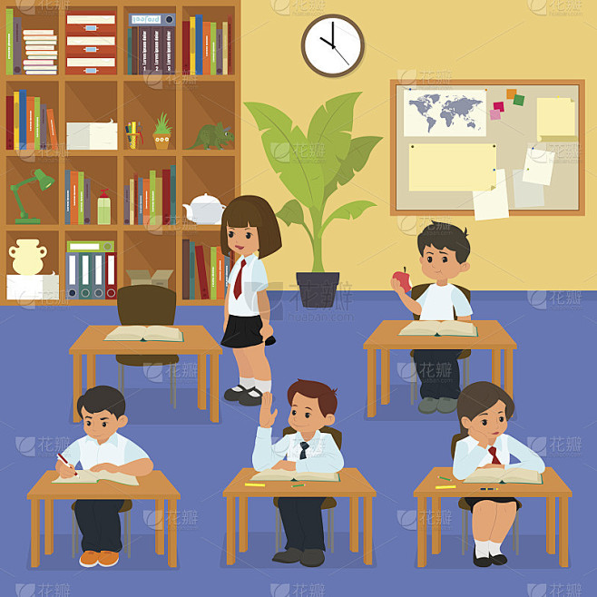 学校的课。孩子们在教室里上课。
