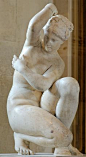 Crouching Aphrodite (Venus Accroupie), a second century marble sculpture of the Imperial Roman Era, based on an original Greek statue of 3rd Century BC, from the collection of Louis XIV, now in Musée du Louvre, Paris, France