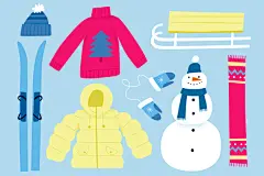 创意手绘冬天冬季出游滑雪滑冰堆雪人快乐人物插画ai矢量设计素材-淘宝网