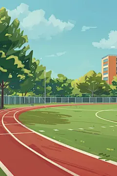 AI数字艺术扁平风校园球场操场插画-众图网