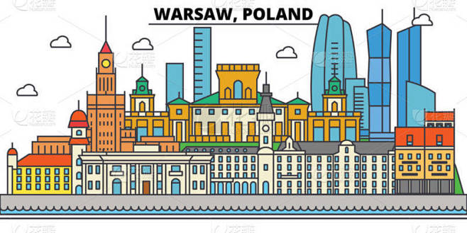 波兰，华沙。城市天际线、 建筑、 建筑、...