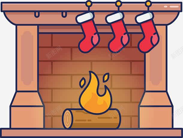 卡通圣诞节冬日壁炉高清素材冬日火炉卡通壁炉圣诞袜暖