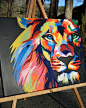 Color Lion - King of the Jungle - Graffiti Art - Spray Paint - Canvas: 