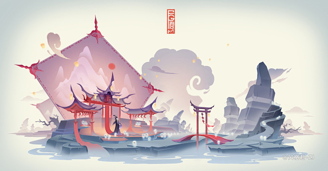 东方场景 中国风场景 插画 游戏插画 场...