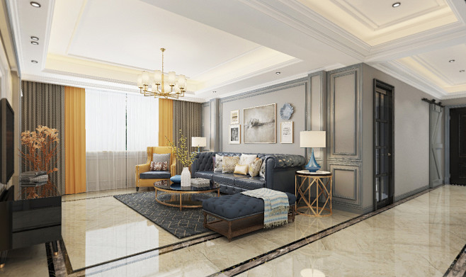 美式轻奢灰色调客厅餐厅2012版本家装别墅模型拓者设计吧poweredby